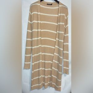 Doe and Rae Beige and White Striped Cardigan